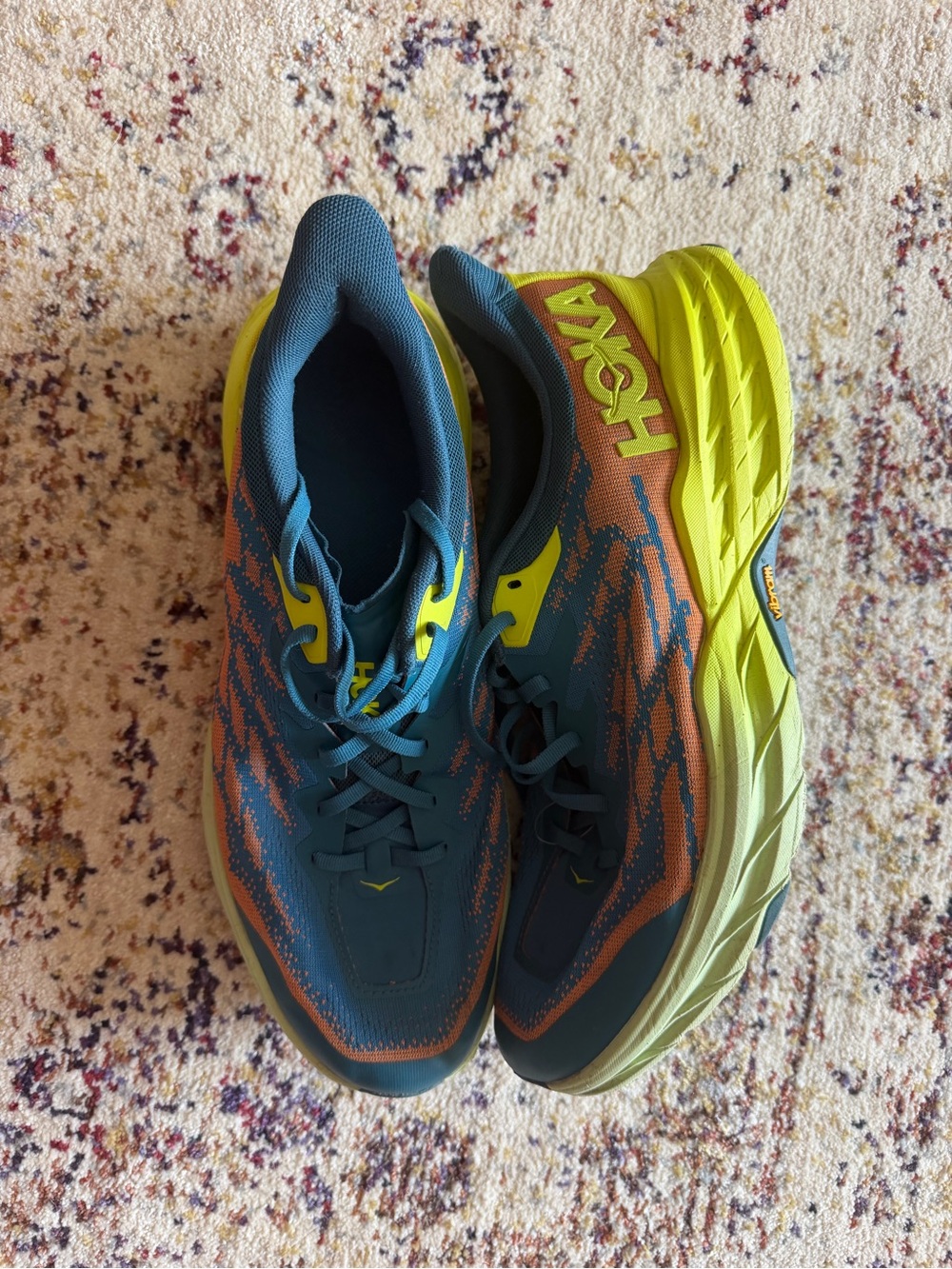 Hoka Men, Neon Yellow, and Orange Trail Sneakers - Picture 3 of 5